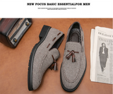Loafers Men's Brown Plaid Tassel Canvas Breathable Casual Shoes Zapatos Hombre Mart Lion   