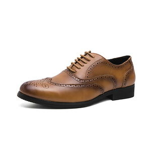 Men's pointed toe shoes oxford formal leather shoes dress brogue flat wedding Mart Lion   