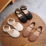 Girls Sandals Summer 1-12 Years Baby Kids Soft-soled Woven Closed Toe Sandals Children Girls Princess Hollow Shoes Mart Lion   