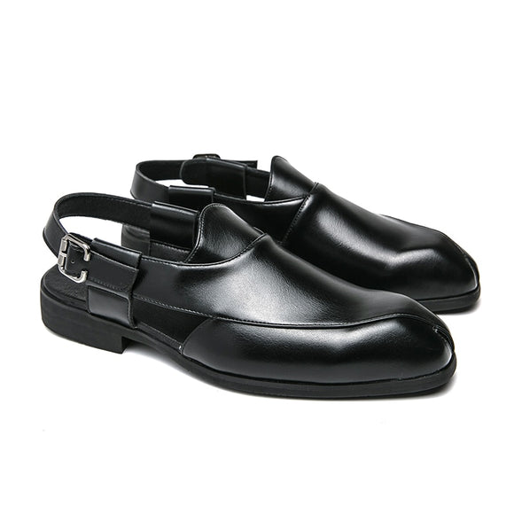  Black Men's Summer Sandals Brown Pu Leather Buckle Strap Dress Shoes with Formal Mart Lion - Mart Lion