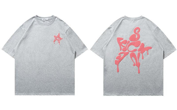 Harajuku T Shirt Streetwear Hip Hop Letter Star Print Short Sleeve Casual Cotton Loose Summer Top Mart Lion   