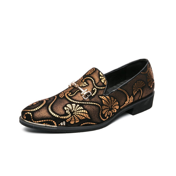 Men's Dress Leather Shoes For Luxury British Gold Blue National Pattern Oxfords Classic Gentleman Wedding Prom Mart Lion   