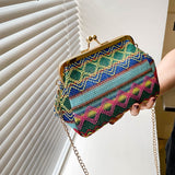 Autumn Straw Handbags Mini Shell Clip Shoulder Bag Ethnic Wind Single Shoulder Crossbody Chain Bag Woman Mart Lion Style 2  