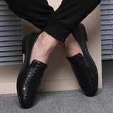 Men Retro Woven Leather Casual Shoes Men's Driving Loafers Light Moccasins Trendy Party Wedding Flats Mart Lion Black 38 China