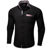 Black Dress Shirts Men's Clothing Long Sleeve Tuxedo Social Casual Splicing Paisley Collar Cuff Men's Shirt Mart Lion   