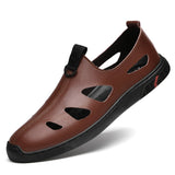 Summer Sandals Men Leather Classic Sandals Soft Slipper Outdoor Beach Shoes Breathable Leather Shoes Mart Lion Auburn 6.5 