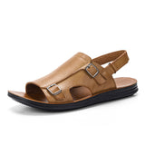 Men's Sandals Summer Premium Leather Lightweight Breathable Beach Designer Sandals Mart Lion S203Brown 40 