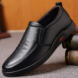 Men Genuine Leather Handmade Shoes Anti-slip Rubber Outsole Office Loafers Soft Old Casual Leather Sewing Mart Lion Black 37 