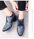 Blue Snake Shoes Dress Men's Pointed Leather High Heel Comfort Lace-up Casual  zapatos de vestir