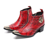 Summer Mens High-heeled Pointed shoes Dress Boots Model Show Banquet Party cow leather Mart Lion Red 1 36 China