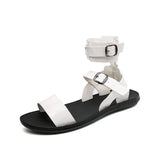 Sandals Men's Shoes PU Solid Color Casual Street Beach Refreshing Simple Belt Buckle Mart Lion White 38 