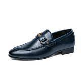 Men's Loafers Blue Brown Metal Decoration Classic Slip-on Dress Shoes with Mart Lion Blue 38 