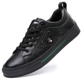 Shoes Men's Genuine Leather Casual Spring Stitch White Flat Skateboard Sneakers Mart Lion Black 38 