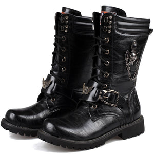 Men's Motorcycle Boots Leather Footwear Cowboy Casual Shoes Military Tactical Gothic Punk Cool Mart Lion   