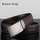 Men's Leather Belt Metal Automatic Belts for Men's Work Black Cow skin PU Mart Lion A1 BrownStrap 100cm 