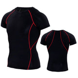 Quick Dry Running Shirt Men's Rashgard Fitness Sport Gym T-shirt Bodybuilding Gym Clothing Workout Short Sleeve Mart Lion black red line M 