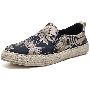 Men's Casual Shoes Summer Breathable Fabric Slip-on Loafers Street Trend Flower Print Fisherman Mart Lion Black 38 