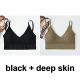 2Pcs Women Tank Crop Top Seamless Underwear Female Crop Tops Lingerie Intimates With Removable Padded Camisole Mart Lion black and dark skin L China