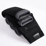 Fit Straight Fleece Thick Warm Jeans Classic Badge Youth Men Casual High waist Denim Jeans Mart Lion Black 6208R 29 