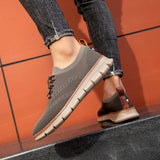Summer Classic Khaki Men's Brogue Shoes Breathable Mesh Shoes Casual Men's Lace-up Flat zapatos hombre Mart Lion   