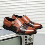 Monk Shoes Men's PU Colorblock Classic Casual Party Retro Crocodile Pattern Double Buckle Dress Mart Lion   