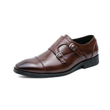 Men's Monk Shoes Luxury Leather Wedding Brown Black Classic Dress Mart Lion brown 38 