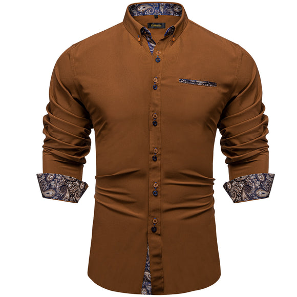 Brown Solid Casual Shirts Men's Blue Paisley Color Contrast Dress Shirt Designer Men's Clothing Mart Lion CY-2250 S 