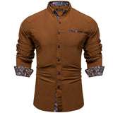  Brown Solid Casual Shirts Men's Blue Paisley Color Contrast Dress Shirt Designer Men's Clothing Mart Lion - Mart Lion
