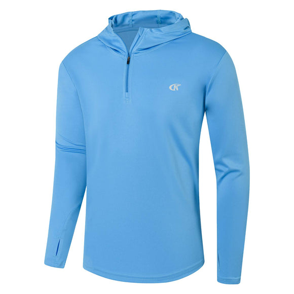 Men's UPF 50+ Rash Guard Swim Shirt Athletic Hooded Long Sleeve Fishing Hiking Workout Quick Dry Shirts with Zipper Pullover Mart Lion Sky Blue S 