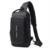 Multifunction Patent Leather Chest Bag Men's Waterproof Crossbody Bag Anti-theft Travel Bag Male USB Charging Chest Bag Pack Mart Lion Black 21x 9 x32 cm 