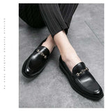 New Loafers Men Shoes PU Solid Color Fashion Business Casual Wedding Party Daily Classic Metal Chain Slip-on Dress Shoes CP081  MartLion