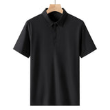 Summer Oversized T Shirt Men's Loose Thin Short Sleeve Slim T-shirt Turn-Down Collar Casual top Mart Lion Black L 
