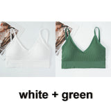 2Pcs Women Tank Crop Top Seamless Underwear Female Crop Tops Lingerie Intimates With Removable Padded Camisole Mart Lion white and green L China