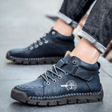 Genuine Leather Men Ankle Boots Platform Walking Design Soft Leather Office Boots Sneakers Mart Lion Blue 39 