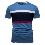 Striped Cotton T-shirts Men's O-neck Slim Fit Causal Designer Summer Short Sleeve Clothing Mart Lion TS160-Blue CN Size M 55-65kg 