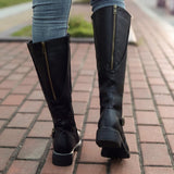 PU Leather Women Long Boots Riding Casual Belt Buckle Zipper Autumn Platform Winter Low-heeled Black Brown Retro Shoes Mart Lion   