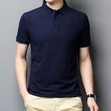 Korean Style Solid Polo Shirt Men's Short Sleeve Summer T Shirt Men's Clothing Streetwear Polo Shirt Korean Clothing Mart Lion Navy Blue M 
