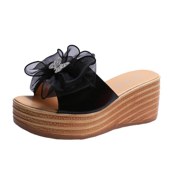 Summer Women Slippers Platform Open Toe Female Summer Outdoor Beach Slides Wedges Sandals Platform Slippers Crystal Bow Mart Lion black 35 