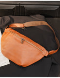  Chest Bags Men's Pu Leather Brown Casual Crossbody Chest Bag Leisure Travel Waist Bag Male Chest Zipper Phone Packs Mart Lion - Mart Lion