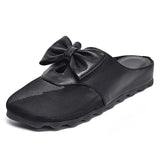 Closed-Toe Slippers Women Outdoor Korean Style Bow Flat Elegant Comfort Lazy Non-Slip Slipper Sandals Mart Lion Black 34 