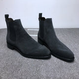 British Style Chelsea Boots Men Shoes Classic Casual Party Street Daily Classic Slip-On Faux Suede Solid Ankle Mart Lion Black 38 
