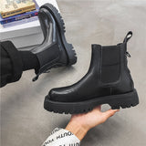 Autumn Boots for Men's Platform Chelsea Boots Split Leather Ankle Boots Male Thick Bottom Black Mart Lion   