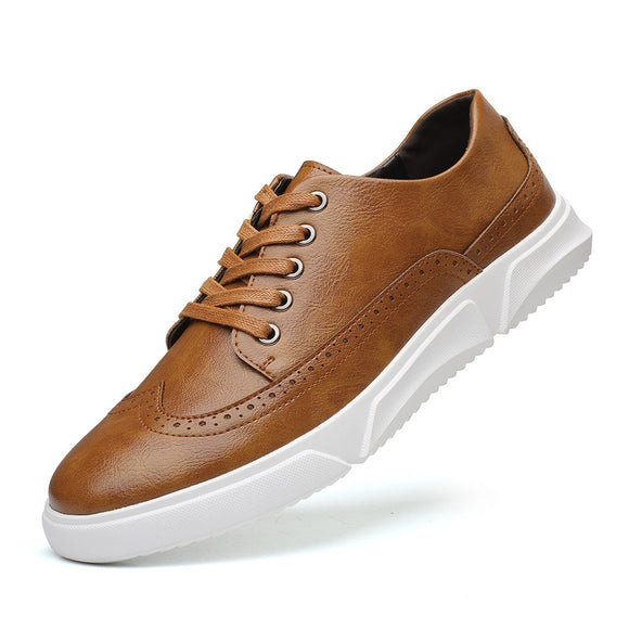 Men's Casual Leather Shoes British Board Lace-up Retro Brogue Flats Mart Lion Light Brown 39  (US 6.5) China