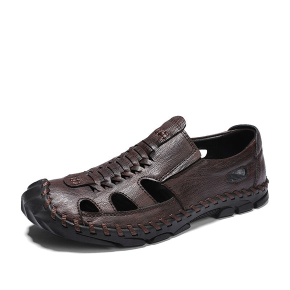 Men's Summer Hole Shoes Outdoor Non-slip Flat Beach Sandals Soft Sandals Slide Mart Lion Chocolate 38 