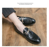 New Loafers Men Shoes PU Solid Color Fashion Business Casual Wedding Party Classic Crocodile Pattern Metal Dress Shoes CP015 - MartLion