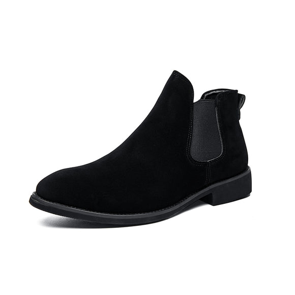 Black Men's Chelsea Boots  Flock Square Toe Slip-On Short Mart Lion   