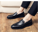 Loafers Men's Shoes PU Solid Color Casual Wedding Party All-match Crack Lattice Classic Slip-on Dress Mart Lion   
