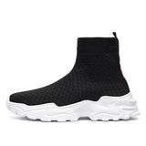Autumn Men's Sneakers Stretch Fabric Tennis Sport Running Shoes Ankle Boots Breathable Casual Socks Slip-on Walking Mart Lion Black 39 