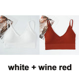 2Pcs Women Tank Crop Top Seamless Underwear Female Crop Tops Lingerie Intimates With Removable Padded Camisole Mart Lion white and caramel L China