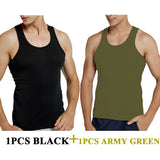 Tank Tops Men's Summer 100% Cotton Cool Fitness Vest Sleeveless Tops Gym Slim Colorful Casual Undershirt Male 7 Colors 1PCS Mart Lion 1PCS BLACK 1PCSGREEN M 